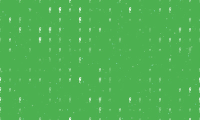 Seamless background pattern of evenly spaced white sea horse symbols of different sizes and opacity. Vector illustration on green background with stars