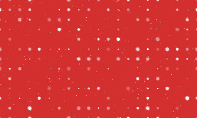 Seamless background pattern of evenly spaced white sea urchin symbols of different sizes and opacity. Vector illustration on red background with stars