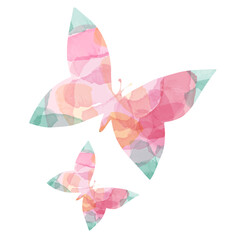 Watercolor butterflies vector. Pastel colors pink and green. Magic butterfly. Isolated object on a white background.
