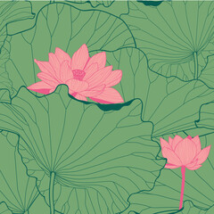 Seamless pattern with natural ornament. Asian lotus flower