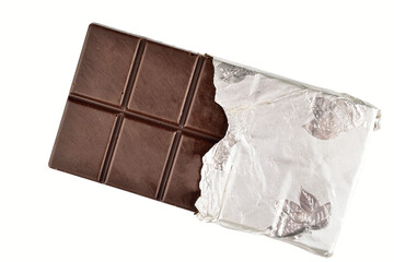 Chocolate Bar in Foil Paper Isolated on White Background with Clipping Path