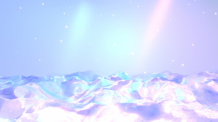 3d rendered abstract glossy metallic terrain and aurora borealis. © tykcartoon