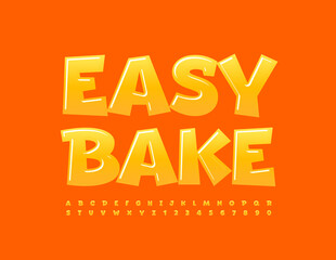 Vector creative sign Easy Bake with glossy Alphabet Letters and Numbers set. Sweet shiny Font