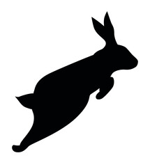 Black silhouette of a jumping rabbit on a white background