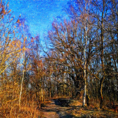 Naklejka premium Trendy beautiful travel landscape, bright colors of power of nature. Touristic famous location. Oil painted wall art print in large size, creative drawing design. Contemporary pictorial artwork