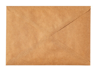 Recycled craft paper envelope isolated white background