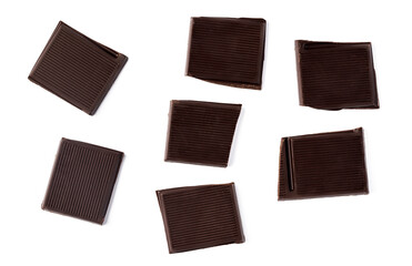 Piece of dark chocolate isolated on white background