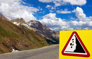 Warning signboard at Galibier mountain pass in French Alps