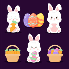 Easter Collection. Little bunny and easter eggs. 