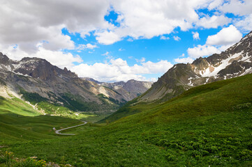 Fototapeta na wymiar Scenic view at Galibier mountain pass in French Alps
