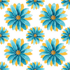 Fototapeta na wymiar Seamless floral pattern with blue flowers.