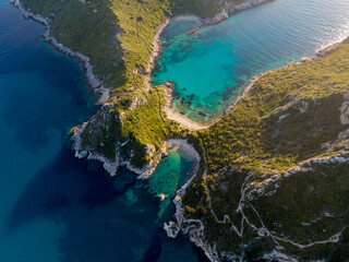 Naklejka premium Aerial drone view of famous porto timoni beach in afionas village corfu , greece