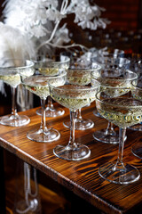 Vintage wine glasses at the event.