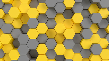 Background with gray and yellow hexagons. 3d render illustration