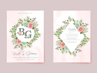 Beautiful wedding invitation card template floral design