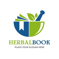 Herbal book vector logo template. This design use leaf and bowl symbol. Suitable for medical.