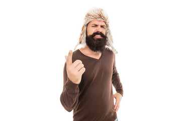 guy with moustache wear warm hat. male winter fashion. mens beauty. inspired with idea