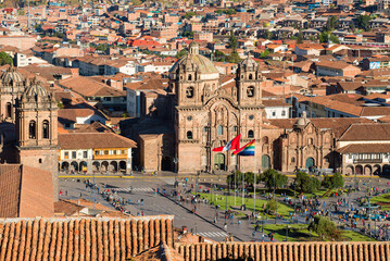 Aerial view of the main square of Cusco in Peru