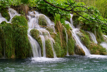 Fototapeta premium Beautiful Waterfall park at Croatia Lake National Park.