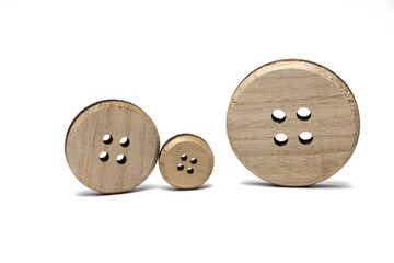 wooden discs rustic buttons white background concept