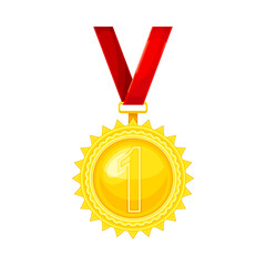 Golden Award or Distinction with Red Ribbon as Token of Recognition of Excellence Vector Illustration