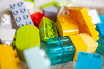 Closeup of colorful toy building blocks for children