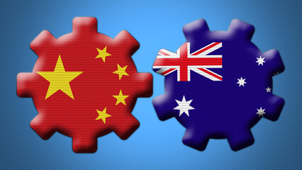 Australia and China Chinese Wheel Gears Flags – 3D Illustration