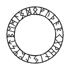 24 runes in circle. Vector set of ancient Old Norse runes Elder Futhark. Viking style, design template. Mystical, esoteric, occult, magic symbols.