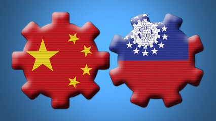 New Zealand and China Chinese Wheel Gears Flags &ndash; 3D Illustration