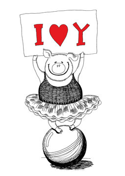 Graphic black-and-white Comic Hand Drawing - Valentine's Day funny Greeting Card 