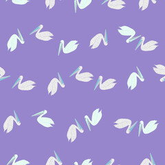 Pelican sitting seamless pattern. Background of sea birds.