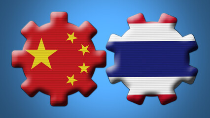 Thailand and China Chinese Wheel Gears Flags – 3D Illustration