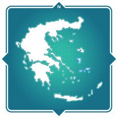 Simple outline map of Greece with compas