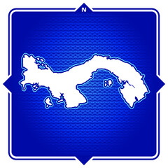 Simple outline map of panama with compas