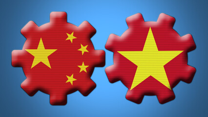 Vietnam and China Chinese Wheel Gears Flags – 3D Illustration