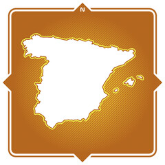 Simple outline map of spain with compas