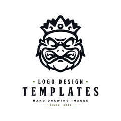 yeti head character vector. yeti logo template with king crown.