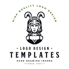 rabbit female character vector. bunny woman logo template.