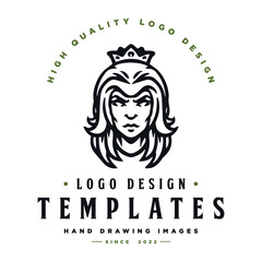 female head character vector. female character template logo with queen crown.