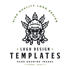 male character logo with glasses and dreadlocks. logo templates.