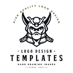 ninja head character vector. ninja template logo with crossed swords