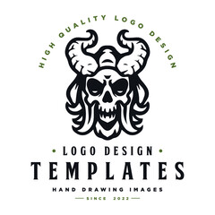 Viking skull head character vector. vikings logo template