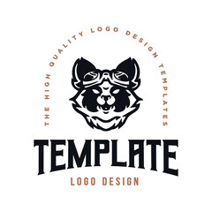 raccoon logo template. racoon character vector logo with glasses.