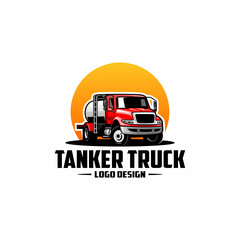 Obraz premium red tanker truck logo vector.