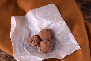 Chocolate truffles, sweet fragrant dessert