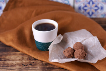 Chocolate truffles, sweet fragrant dessert
