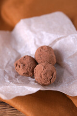 Chocolate truffles, sweet fragrant dessert