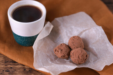 Chocolate truffles, sweet fragrant dessert