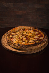 Perfect Pasta Classic Pizza Homemade Artisan Bacon Tomato Sauce Sausage Sweet Melted Cheese Onion Chicken Meat Shrimp Menu Gourmet on a Dark Background