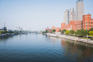 Fototapeta na wymiar Tianjin, China, is a city center with roads, rivers and characteristic buildings.